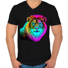 PRINTFASHION Neon oroszlán  - Férfi V-nyakú póló - Fekete férfi póló