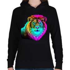 PRINTFASHION Neon oroszlán  - Női kapucnis pulóver - Fekete női pulóver, kardigán
