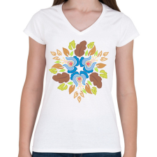 PRINTFASHION Népi motívumos mandala - Női V-nyakú póló - Fehér női póló