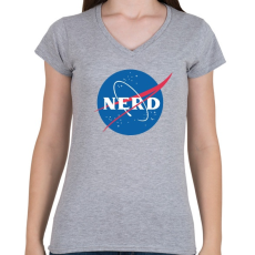 PRINTFASHION Nerd nasa logo - Női V-nyakú póló - Sport szürke