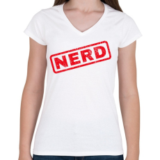 PRINTFASHION NERD - Női V-nyakú póló - Fehér