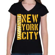 PRINTFASHION New York City  - Női V-nyakú póló - Fekete