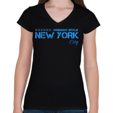 PRINTFASHION New York City  - Női V-nyakú póló - Fekete női póló
