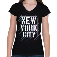 PRINTFASHION New York City  - Női V-nyakú póló - Fekete