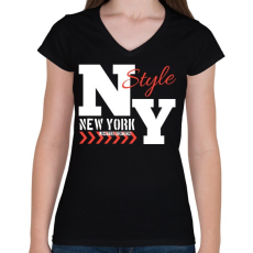 PRINTFASHION New York  - Női V-nyakú póló - Fekete