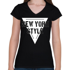 PRINTFASHION NEW YORK STYLE - Női V-nyakú póló - Fekete