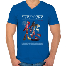 PRINTFASHION New York utcái - Férfi V-nyakú póló - Királykék férfi póló