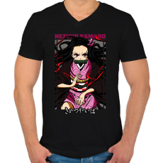 PRINTFASHION Nezuko Kamado-Demon Slayer - Férfi V-nyakú póló - Fekete