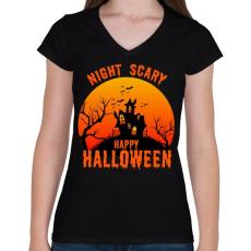 PRINTFASHION Nigh Scary Halloween - Női V-nyakú póló - Fekete