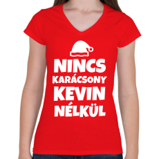 PRINTFASHION NINCS KARÁCSONY KEVIN NÉLKÜL - Női V-nyakú póló - Piros