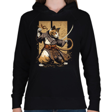 PRINTFASHION Ninja macska - Női kapucnis pulóver - Fekete női pulóver, kardigán