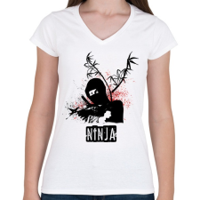 PRINTFASHION ninja - Női V-nyakú póló - Fehér női póló