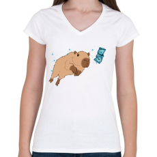 PRINTFASHION Nirvana capybara - Női V-nyakú póló - Fehér
