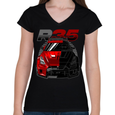 PRINTFASHION Nissan GT-R R35 - Női V-nyakú póló - Fekete