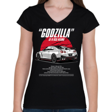 PRINTFASHION Nissan GTR R35 Nismo - Női V-nyakú póló - Fekete női póló