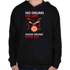 PRINTFASHION no drums no life - Gyerek kapucnis pulóver - Fekete gyerek pulóver, kardigán
