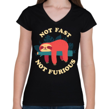 PRINTFASHION No fast not furious - Női V-nyakú póló - Fekete női póló