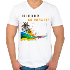 PRINTFASHION NO INTERNET GO OUTSIDE - Férfi V-nyakú póló - Fehér