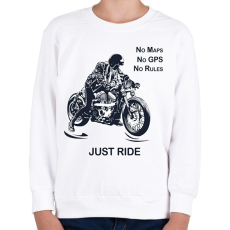 PRINTFASHION No maps, no gps, no rules, just RIDE - Gyerek pulóver - Fehér