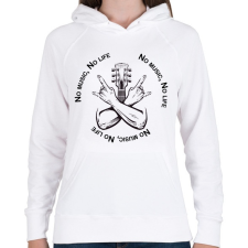PRINTFASHION No music, No life - Gitáros minta - Női kapucnis pulóver - Fehér női pulóver, kardigán