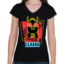 PRINTFASHION No prob-llama - Női V-nyakú póló - Fekete női póló
