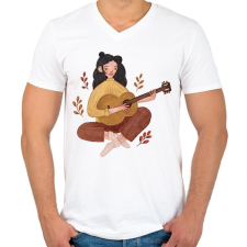 PRINTFASHION Női gitáros - Férfi V-nyakú póló - Fehér férfi póló