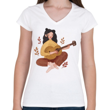 PRINTFASHION Női gitáros - Női V-nyakú póló - Fehér női póló