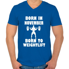 PRINTFASHION novemberben születve - súlyemelésre születve - Férfi V-nyakú póló - Királykék férfi póló