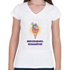 PRINTFASHION Nyaligátor - Női V-nyakú póló - Fehér