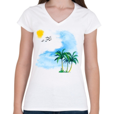 PRINTFASHION NYÁRI KÉP - Női V-nyakú póló - Fehér női póló