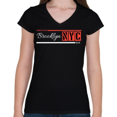 PRINTFASHION Nyc - Női V-nyakú póló - Fekete