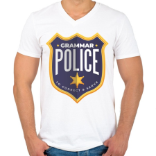 PRINTFASHION Nyelvtan rendőrség - Férfi V-nyakú póló - Fehér férfi póló