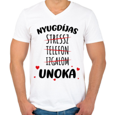 PRINTFASHION Nyugdíjas - Unoka - Férfi V-nyakú póló - Fehér férfi póló