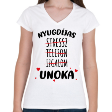 PRINTFASHION Nyugdíjas - Unoka - Női V-nyakú póló - Fehér női póló