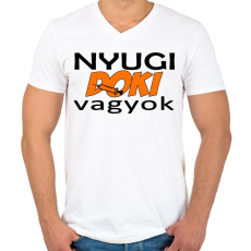 PRINTFASHION Nyugi Doki vagyok - Férfi V-nyakú póló - Fehér