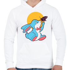 PRINTFASHION Nyuszi és pillangó - Férfi kapucnis pulóver - Fehér férfi pulóver, kardigán