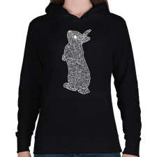 PRINTFASHION Nyuszi - fehér - Női kapucnis pulóver - Fekete női pulóver, kardigán