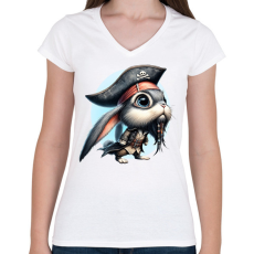 PRINTFASHION Nyuszi Jack Sparrow kapitány jelmezben - Női V-nyakú póló - Fehér