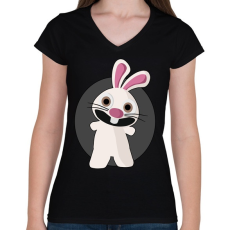 PRINTFASHION nyuszi - Női V-nyakú póló - Fekete