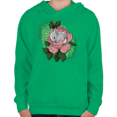 PRINTFASHION Nyuszi virágban - Gyerek kapucnis pulóver - Zöld