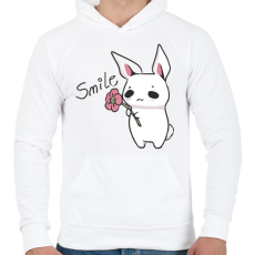PRINTFASHION Nyuszi Virággal - Mosolyogj  - Férfi kapucnis pulóver - Fehér