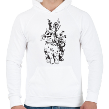 PRINTFASHION nyuszi virágokkal fekete - Férfi kapucnis pulóver - Fehér férfi pulóver, kardigán