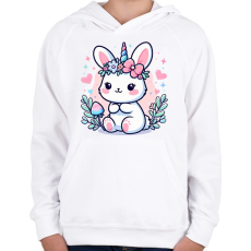 PRINTFASHION Nyuszikornis - Gyerek kapucnis pulóver - Fehér
