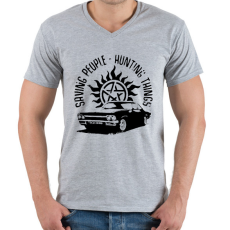 PRINTFASHION odaát - Férfi V-nyakú póló - Sport szürke