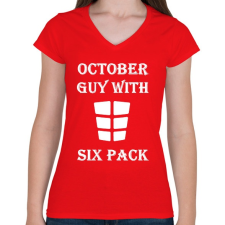 PRINTFASHION Októberben született kockás hasú - Női V-nyakú póló - Piros női póló