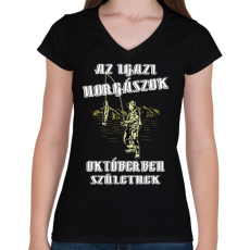 PRINTFASHION Októberi horgász - Női V-nyakú póló - Fekete