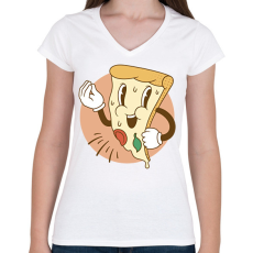 PRINTFASHION Olasz pizza - Női V-nyakú póló - Fehér