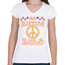 PRINTFASHION Old hippies rule - Női V-nyakú póló - Fehér női póló