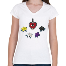 PRINTFASHION Old school nonbinary - Női V-nyakú póló - Fehér női póló