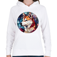 PRINTFASHION ólomüveg Akita Inu  - Női kapucnis pulóver - Fehér